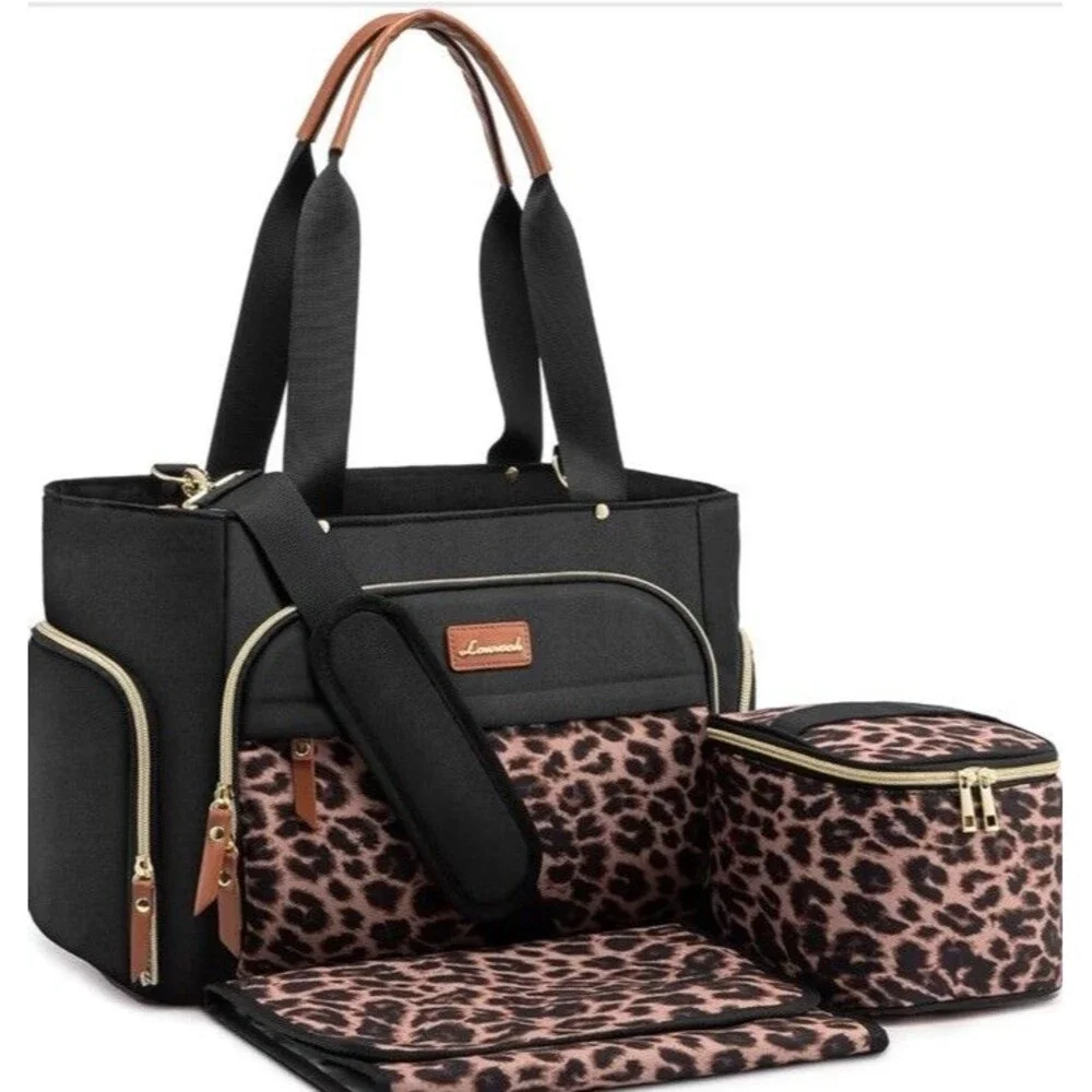Lovevook Diaper Bag Travel Diaper Tote With Changing Pad For Travel Black